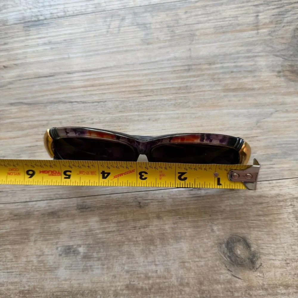 Vintage 80s Sunglasses Black Brown Tortoise Gold Red Accent Retro Glam